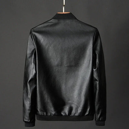 Black Renegade Leather Bomber Jacket by Jack Hafford featuring a classic fit and smooth leather texture.