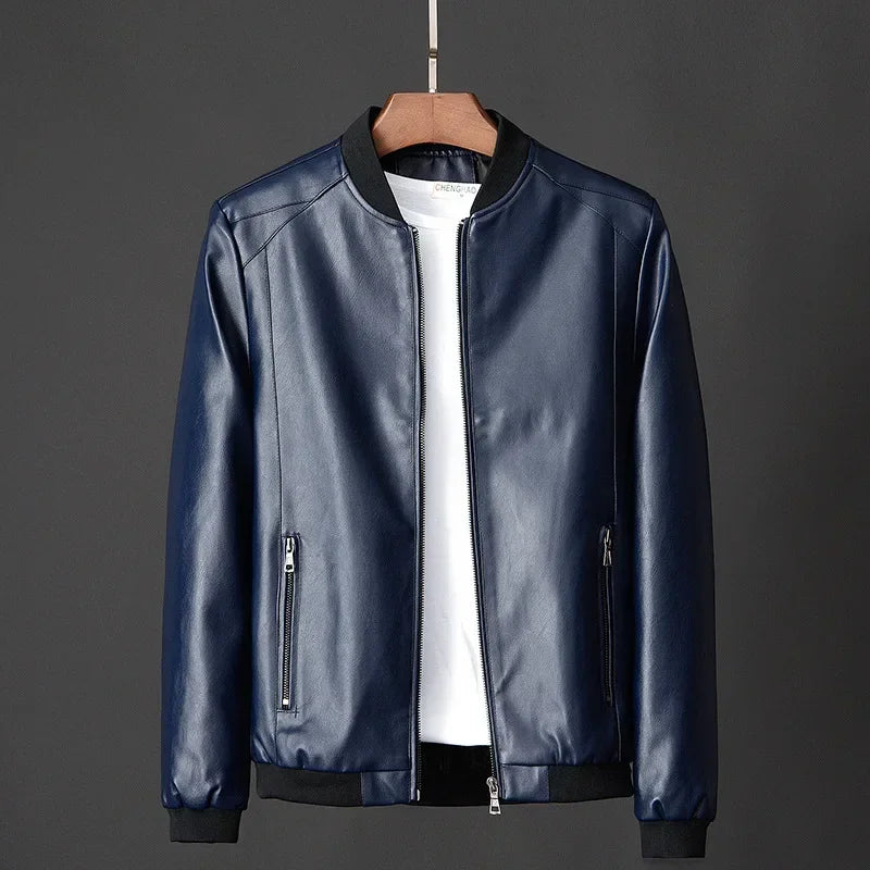 Jack Hafford Renegade leather bomber jacket with ribbed collar and cuffs, featuring a sleek, stylish design in black leather.