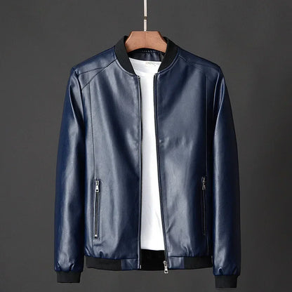 Jack Hafford Renegade leather bomber jacket with ribbed collar and cuffs, featuring a sleek, stylish design in black leather.