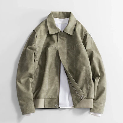Jack Hafford Rothwell leather jacket hanging on a wooden hanger, showcasing its classic design and rich brown leather material.