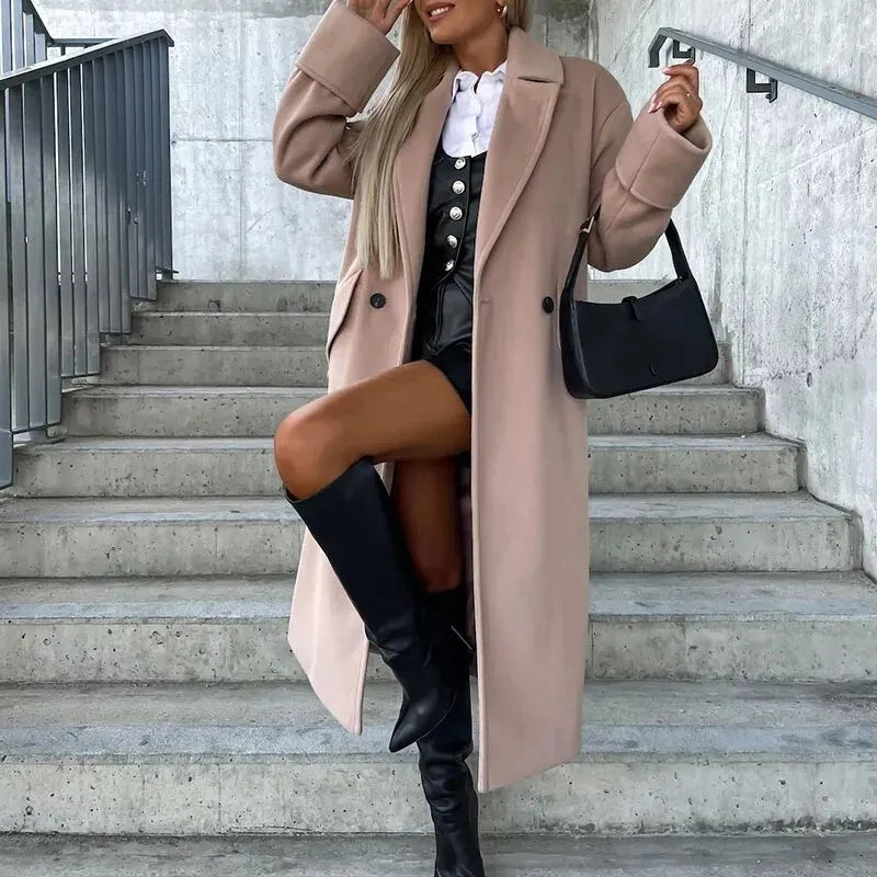 Homixa Yasmin women's lightweight double-breasted trench coat with belted waist, tailored outdoor outerwear, shown in the image.