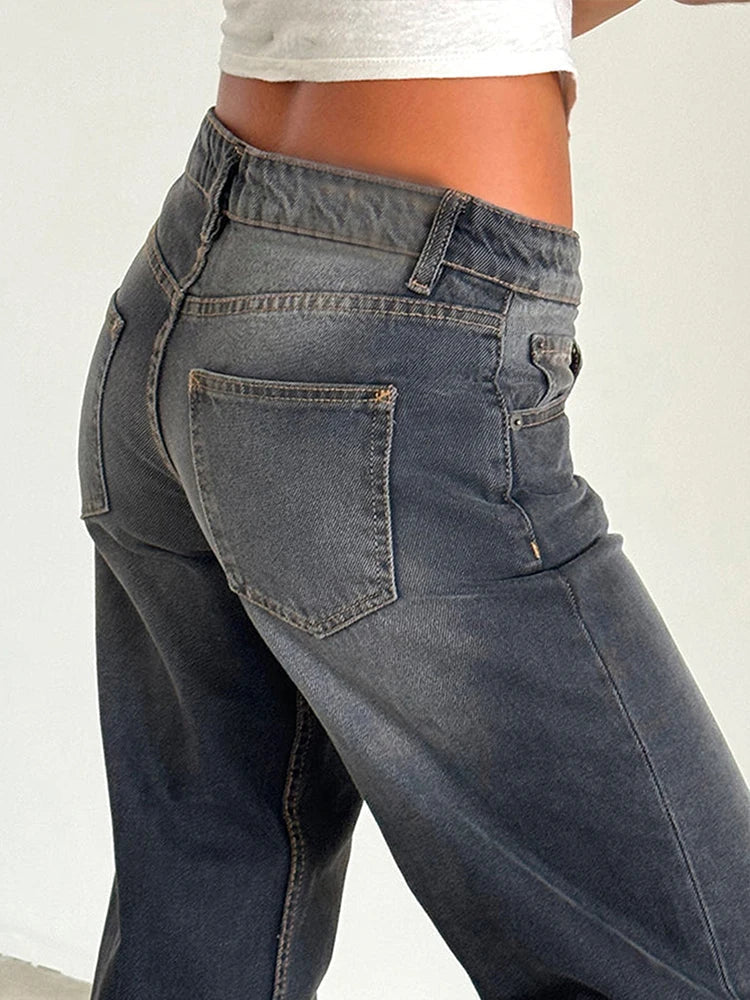 Loppist SYLVAINE™ vintage casual baggy jeans with relaxed fit, denim fabric, and classic five-pocket design.