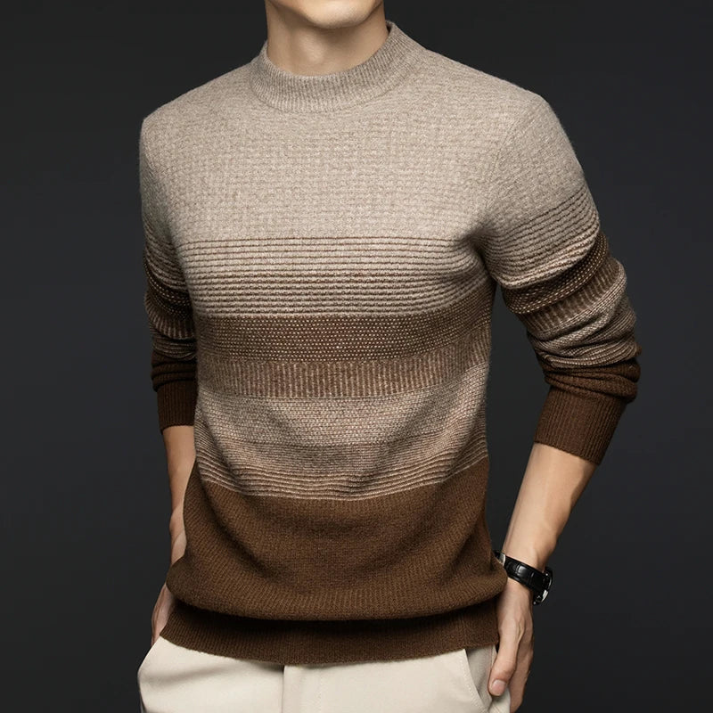Jack Hafford Highland Wool Sweater featuring a cozy knit pattern in earthy tones.