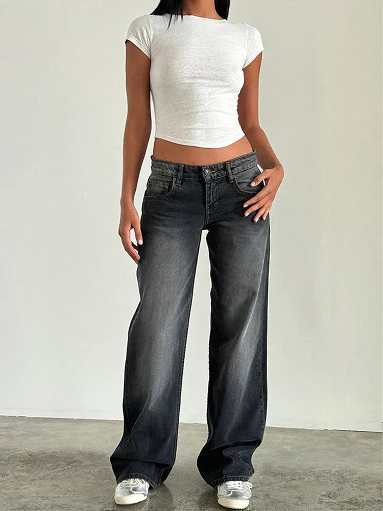 Loppist SYLVAINE™ vintage casual baggy jeans featuring a relaxed fit, classic denim fabric, and stylish faded details.