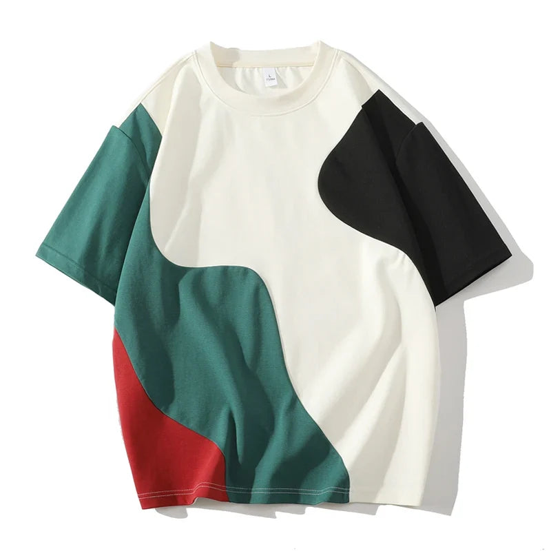 Colorblock Max T-Shirt by Jack Hafford featuring vibrant contrasting panels and a casual fit, displayed on a plain background.
