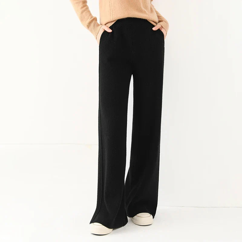 Kate and Wendy Isla tailored merino wool sweatpants for women, showing a cozy, fitted pair of pants in neutral tones.
