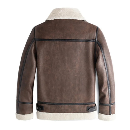 Jack Hafford Travis leather jacket, stylish men's brown leather coat with front zipper and classic design, close-up view.