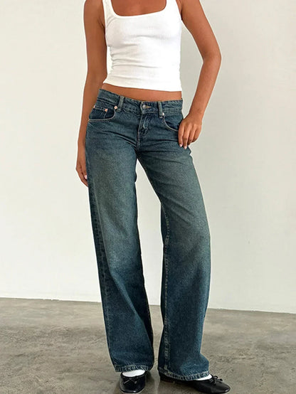 Loppist SYLVAINE™ vintage casual baggy jeans with relaxed fit and classic denim style, shown in a front view.