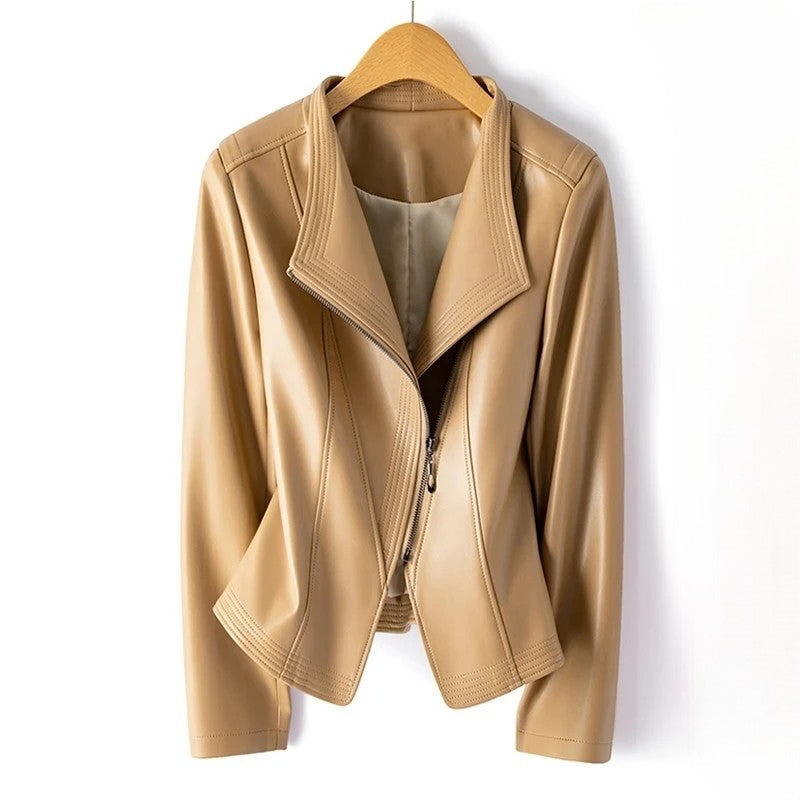 Black Marcella leather jacket by Jack Hafford featuring a classic fit, smooth leather texture, and stylish collar detail.