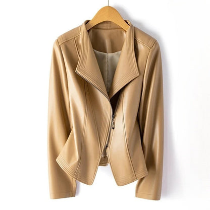 Black Marcella leather jacket by Jack Hafford featuring a classic fit, smooth leather texture, and stylish collar detail.