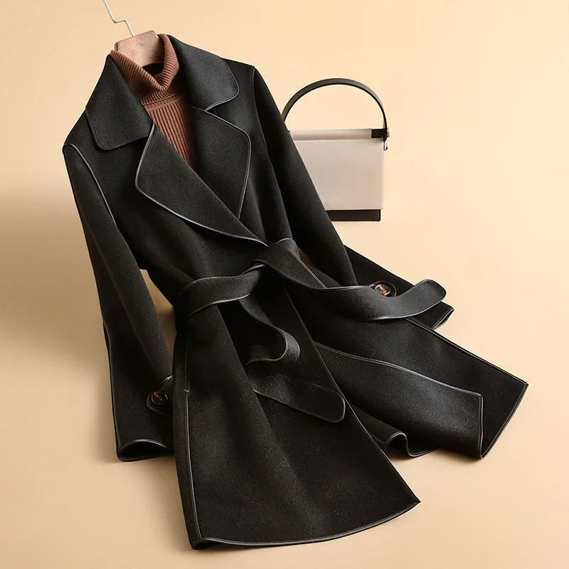 Jack Hafford Jennie trench coat in classic beige, tailored fit with double-breasted buttons and waist belt, stylish and versatile outerwear.