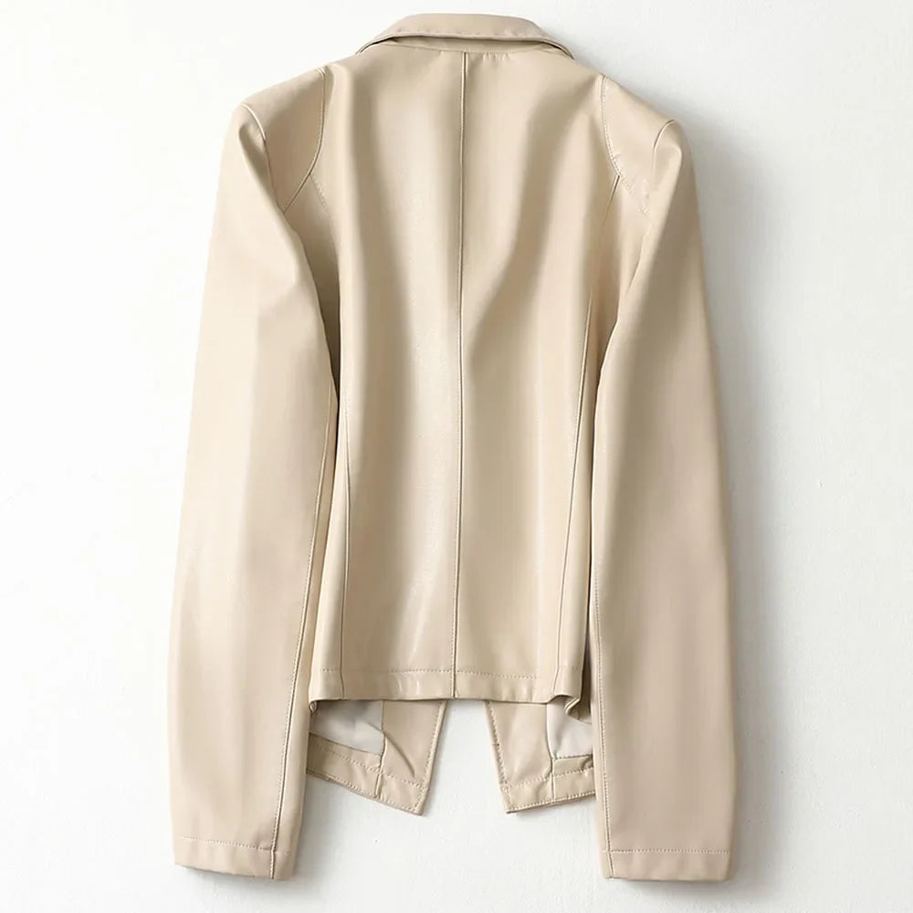 Vera Lambskin Leather Blazer by Jack Hafford, shown in black, tailored with a sleek lapel and smooth leather finish.