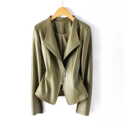 Black Marcella leather jacket by Jack Hafford, featuring a sleek design with zipper details and a fitted silhouette.