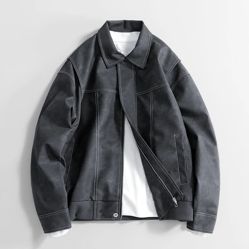 Jack Hafford Rothwell leather jacket displayed on a hanger, showcasing its classic design and rich brown leather material.