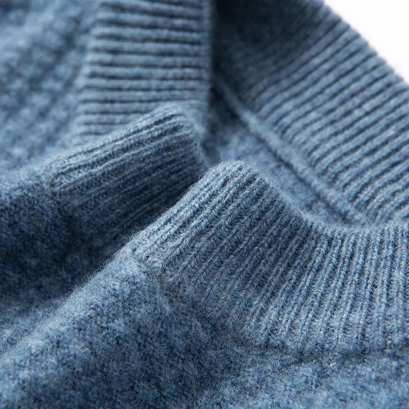 Jack Hafford Highland Wool Sweater featuring a cozy, textured knit in earthy tones, perfect for cold weather layering.