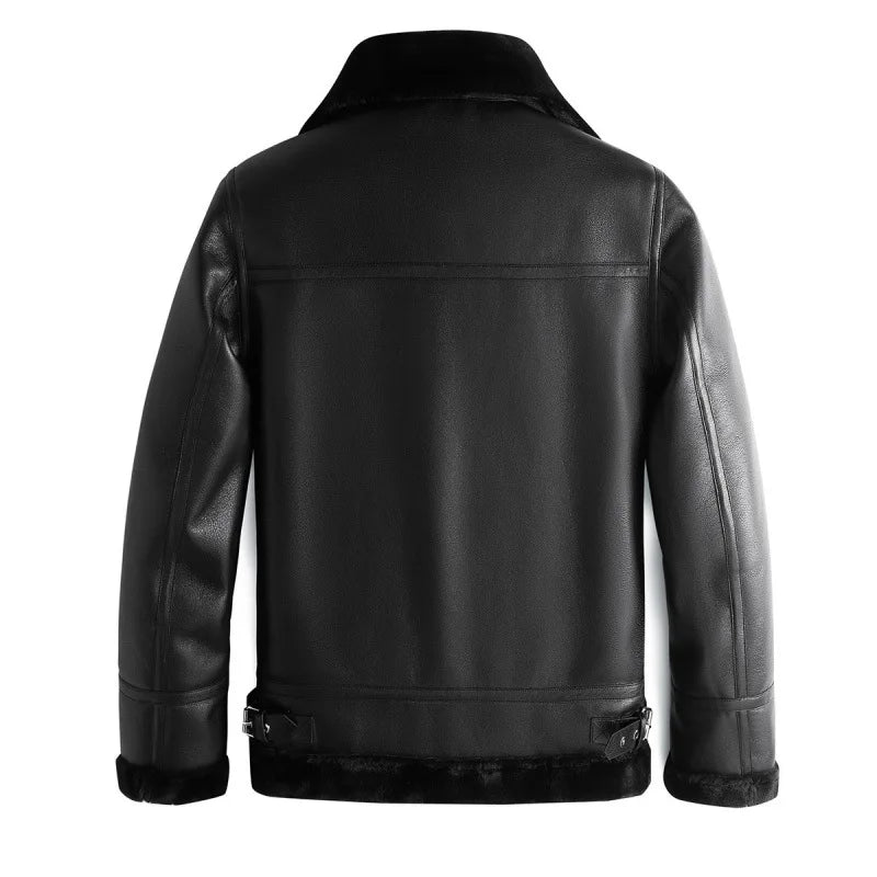 Black Travis leather jacket by Jack Hafford featuring a classic fit, front zipper, and stylish collar detail.