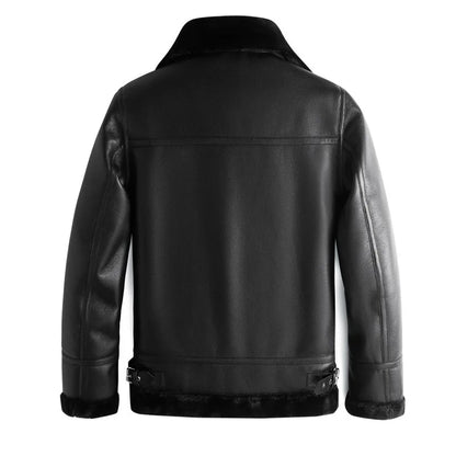 Black Travis leather jacket by Jack Hafford featuring a classic fit, front zipper, and stylish collar detail.