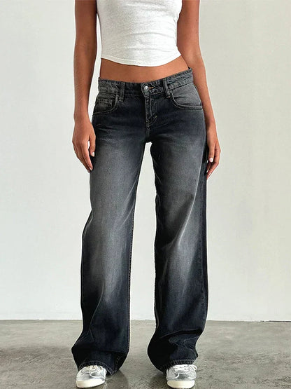 Loppist SYLVAINE™ vintage casual baggy jeans with relaxed fit and distressed denim, shown in a front view.