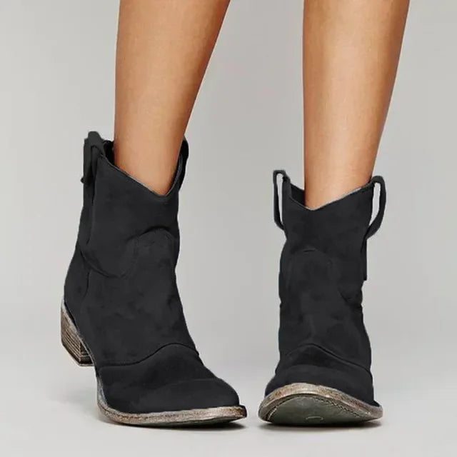 Homixa women's cowboy boots featuring classic leather design and stylish stitching, perfect for everyday footwear.