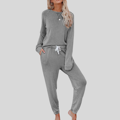 Mercer & Bloom JOCELYN™ casual long sleeve and sweatpants set in soft fabric, shown flat with neutral background.