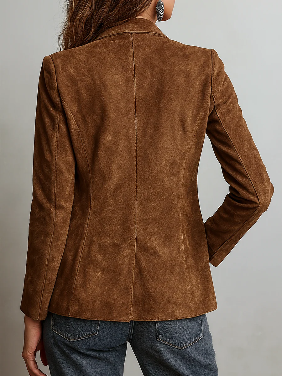 Homixa Caevelle vintage suede jacket with button front, patch pockets, contrast stitching, and classic style.