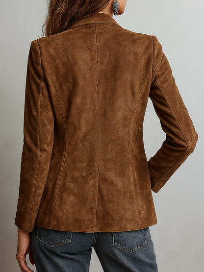 Homixa Caevelle vintage suede jacket with button front, patch pockets, contrast stitching, and classic style.