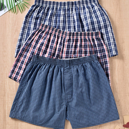 Homixa Avemira men's 3-pack cotton boxer shorts with gathered waistband and wide-leg cut, shown in neutral colors.