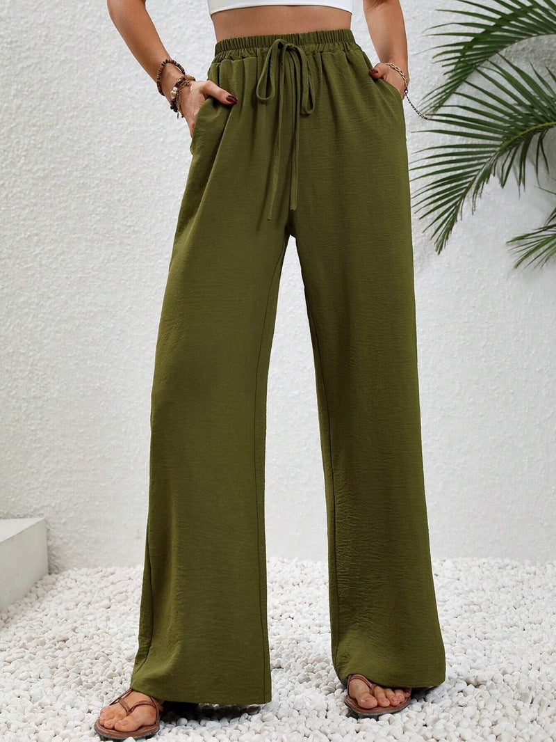 Dobrina Kate and Wendy women's draped wide-leg tailored trousers, featuring a relaxed fit and elegant drape fabric.