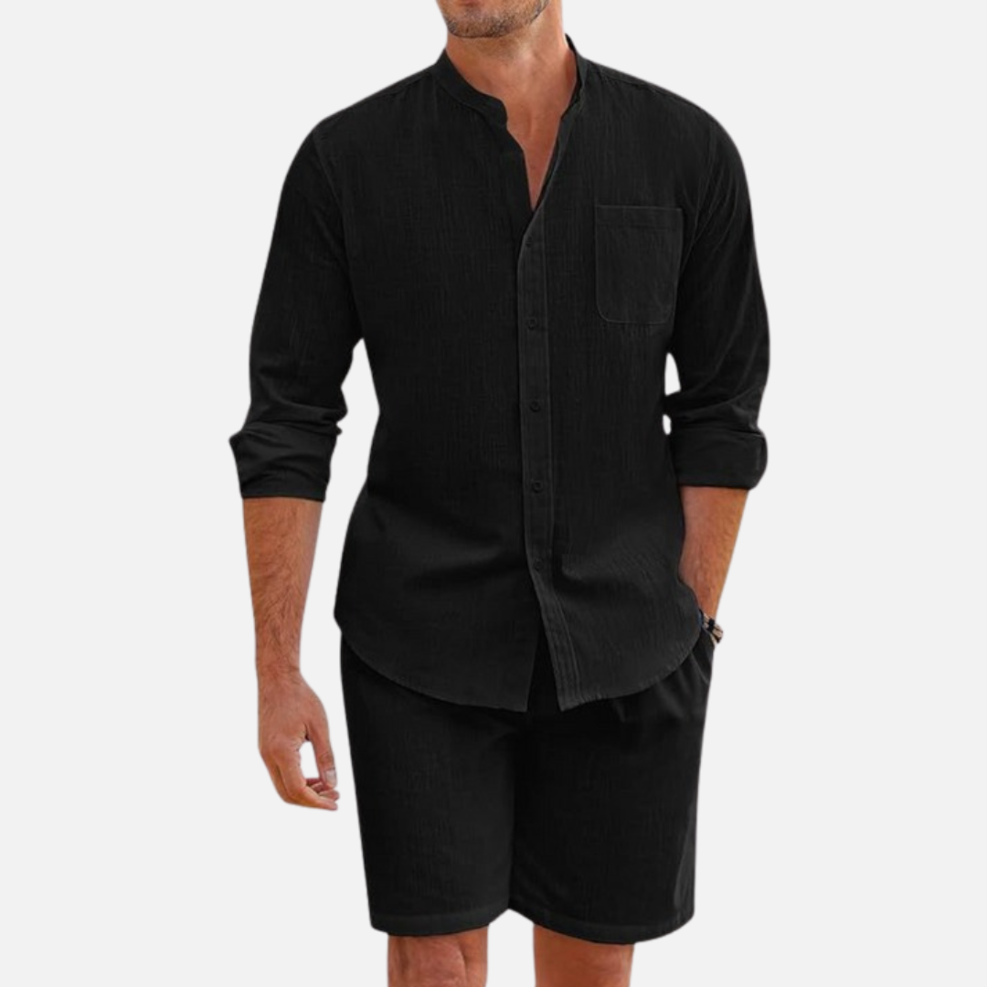 Asher | Men's Stand-Collar Shirt & Shorts Set - product image 1