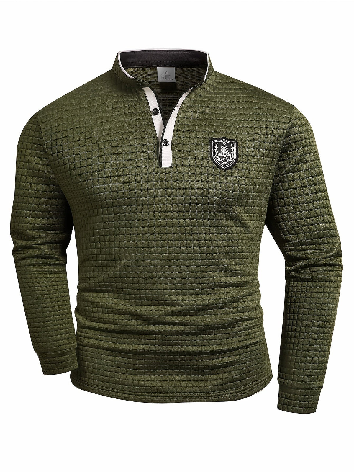 Men's solid color knit Henley shirt with button-front and checked design by Homixa, featuring a casual, comfortable fit.