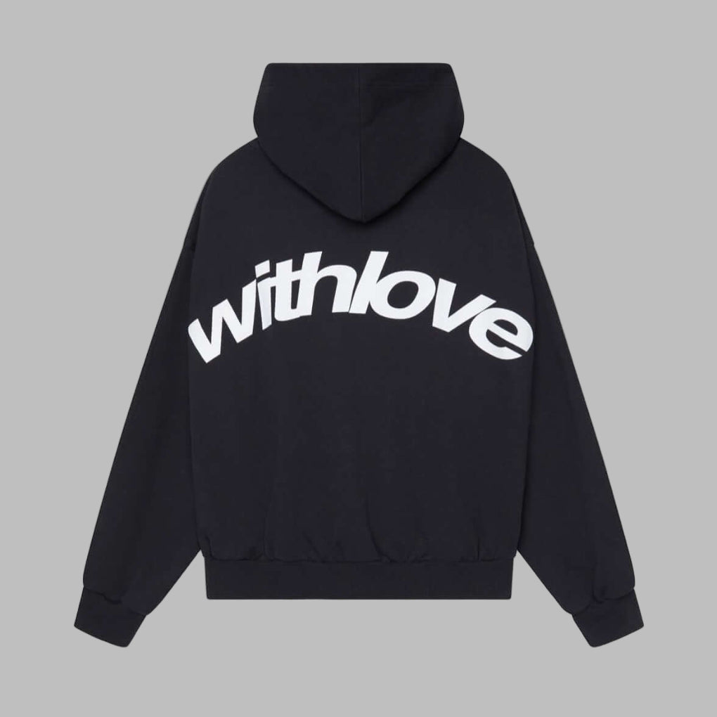 Avelune women's graphic hoodie by Homixa featuring dropped shoulders, ribbed cuffs, and a gathered hem, styled casually.