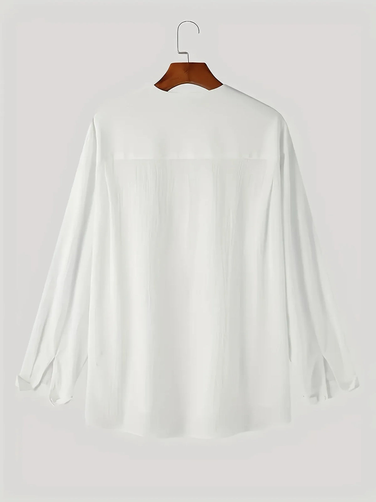 Homixa men's solid color V-neck long sleeve Henley shirt with buttoned placket and ribbed cuffs, in a classic style.