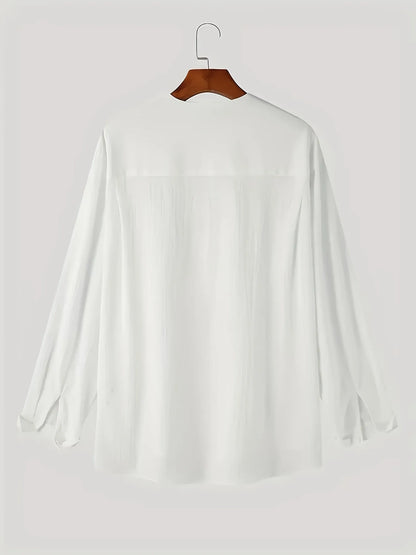 Homixa men's solid color V-neck long sleeve Henley shirt with buttoned placket and ribbed cuffs, in a classic style.