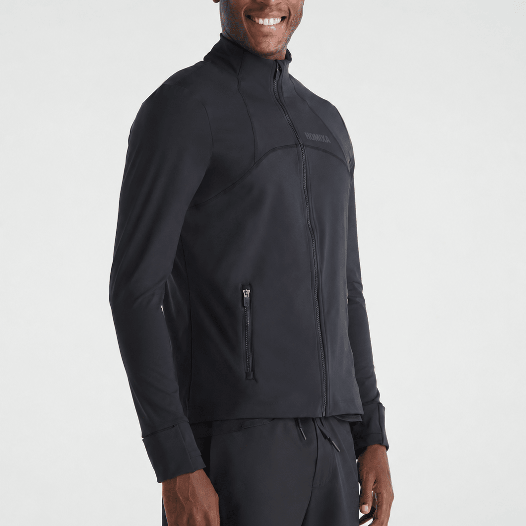 Black Homixa Thermo Track men's sports jacket with a sleek design, featuring a zipper and sporty fit.