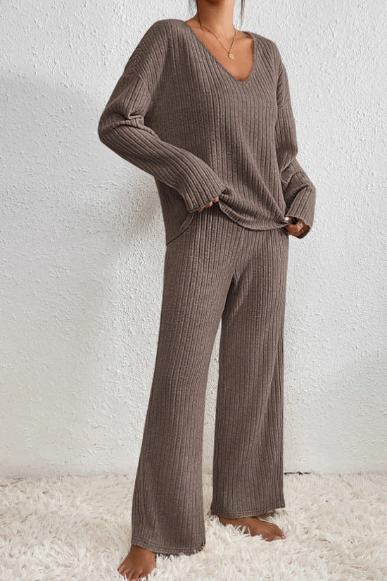 Kate and Wendy Callie ribbed two-piece lounge sweatpants set for women, featuring comfortable fit and cozy ribbed fabric.