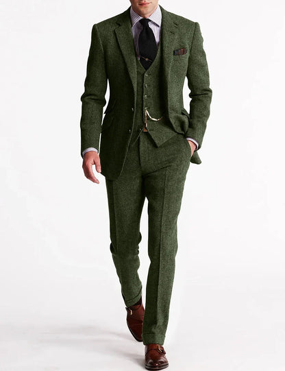 Homixa Avesene two-piece tweed tuxedo suit with tailored jacket and flat-front trousers, showcasing elegant formalwear details.