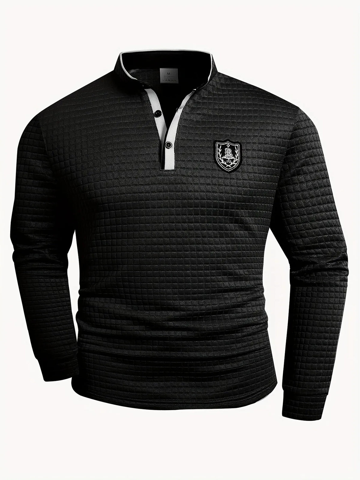 Men's solid color knit Henley shirt with button-front and checked pattern by Homixa, showcasing the front view.
