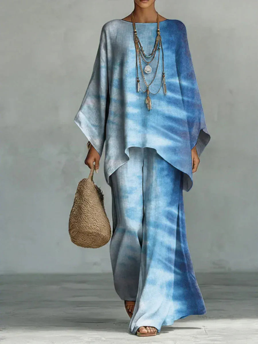 Camille | Women's Tie-Dye Cape Top & Wide-Leg Pant Set - product image 1