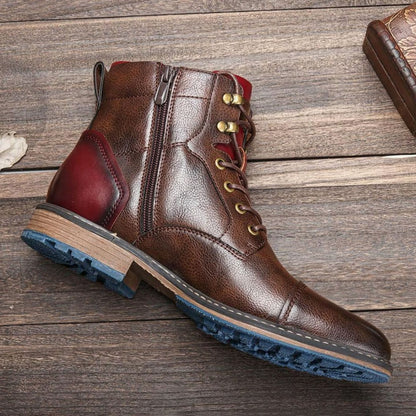 Homixa men's dress boots with lace-up closure and faux leather fabric, stylish and classic footwear for formal occasions.