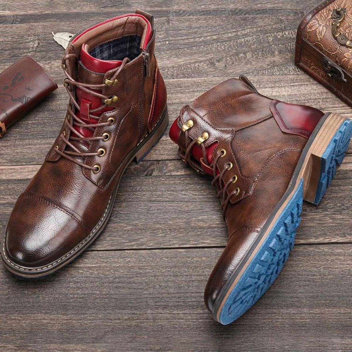 Homixa men's dress boots with lace-up closure and faux leather fabric, stylish and versatile footwear for formal occasions.