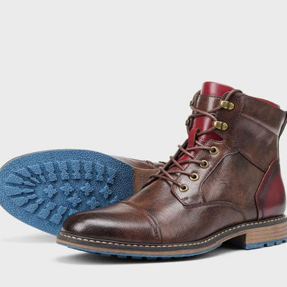 Homixa men's dress boots with lace-up closure and faux leather fabric, stylish classic footwear for formal or casual wear.