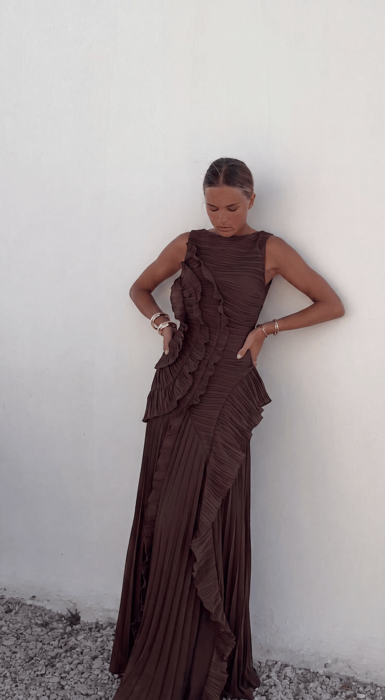 Claudia | Women's Pleated Halter-Neck Ruffle Maxi Dress - product image 2