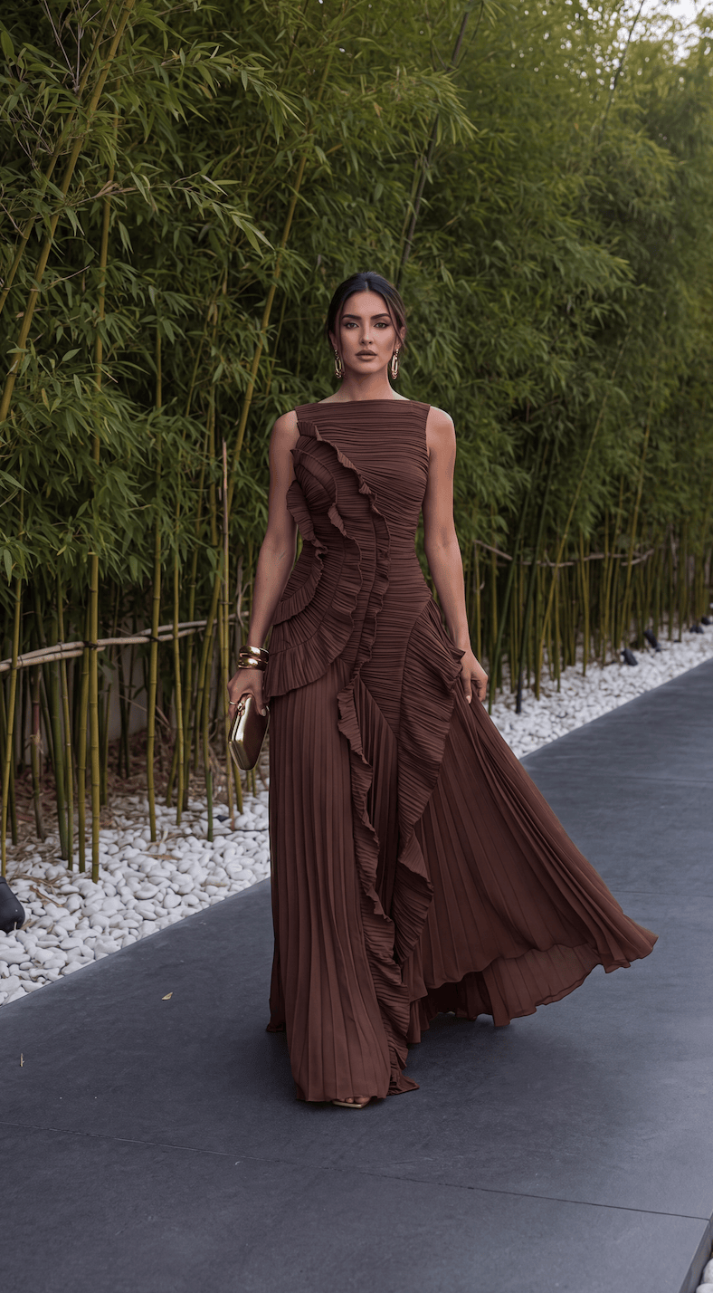 Claudia | Women's Pleated Halter-Neck Ruffle Maxi Dress - product image 3