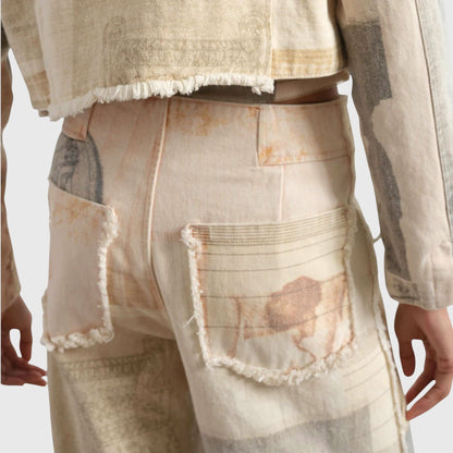 Homixa Alma women's vintage collage-print wide-leg jeans with high waist, frayed hems, and relaxed fit.