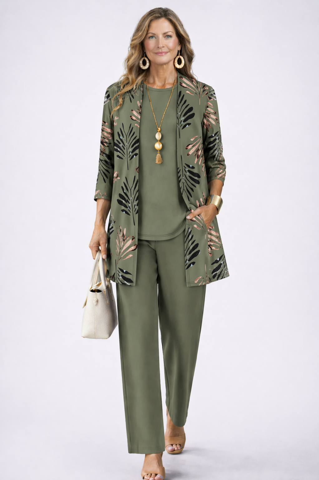 Daria | Women's Botanical-Print 3-Piece Wide-Leg Pant Set - product image 2