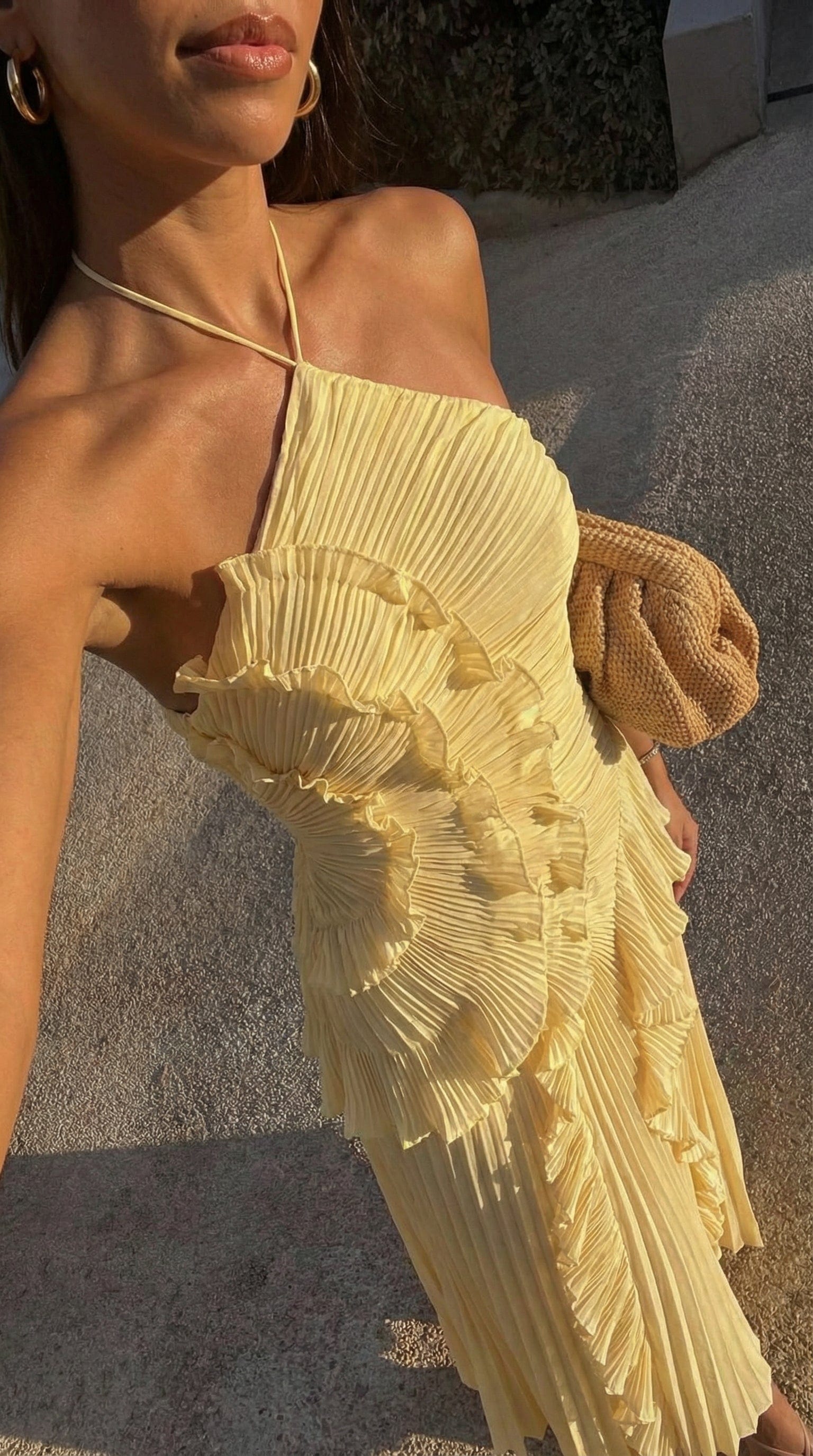 Emma | Women's Pleated Halter-Neck Ruffle Maxi Dress - product image 3