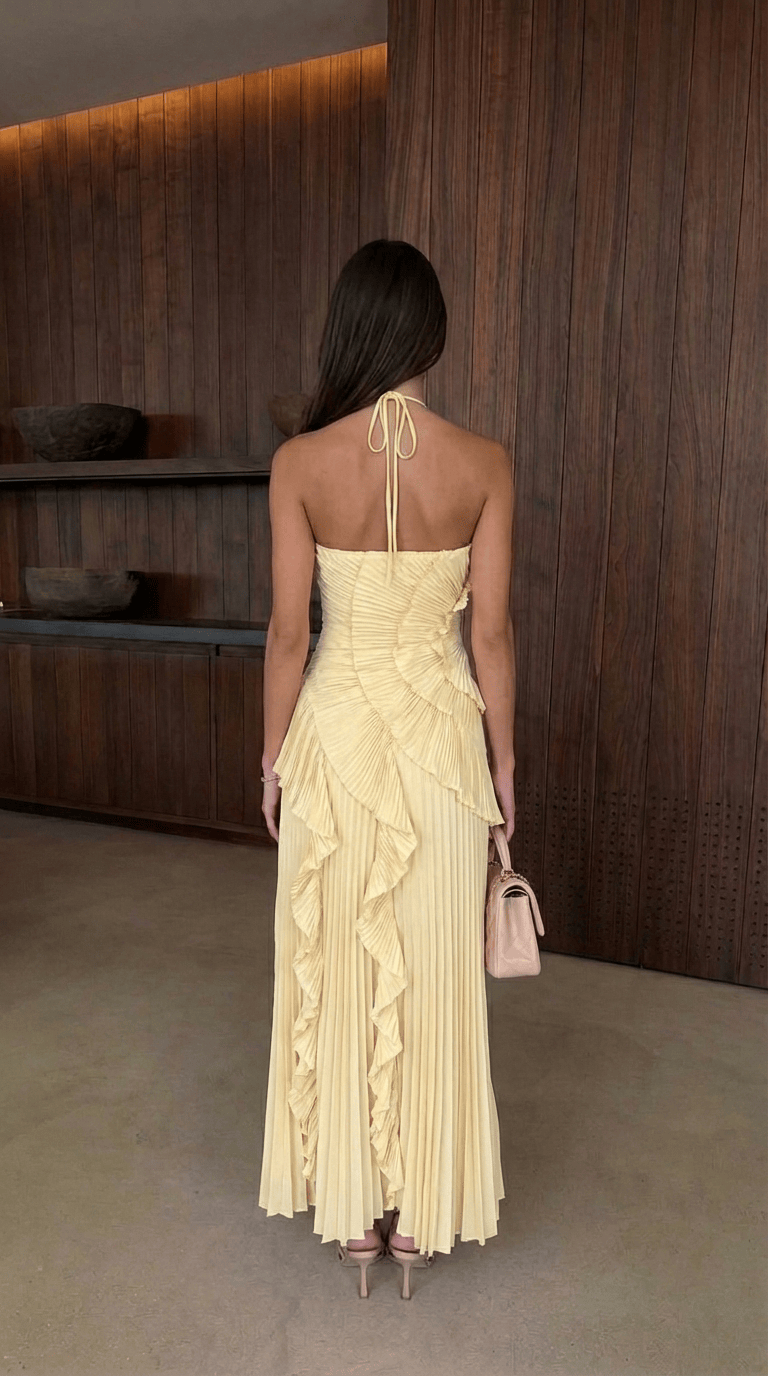 Emma | Women's Pleated Halter-Neck Ruffle Maxi Dress - product image 5
