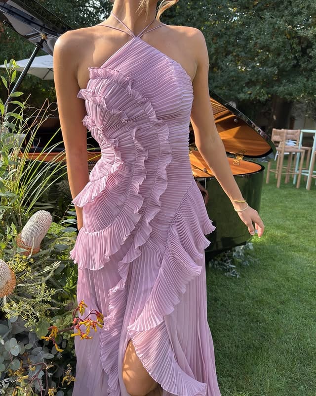 Emma | Women's Pleated Halter-Neck Ruffle Maxi Dress - product image 10