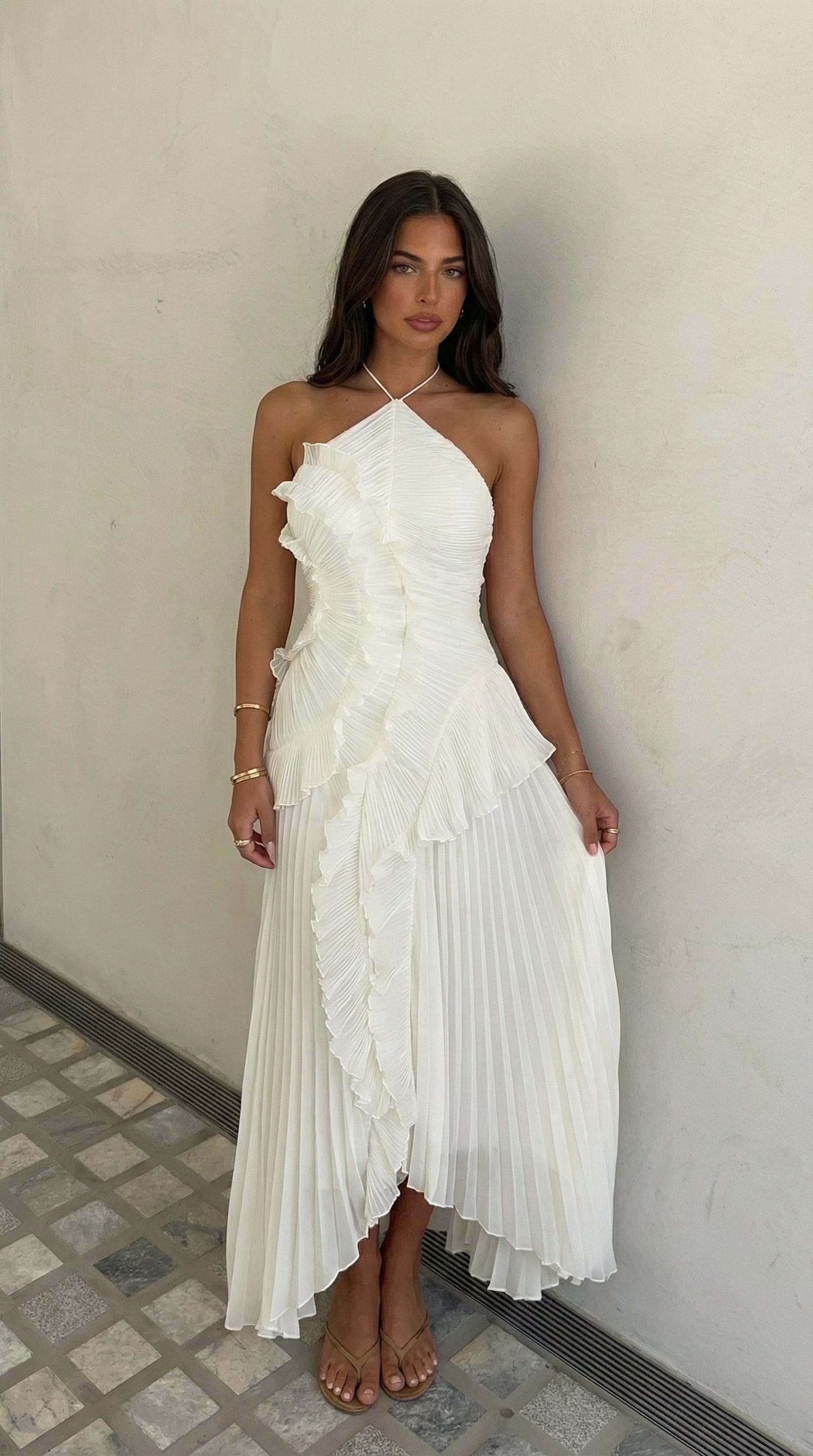 Emma | Women's Pleated Halter-Neck Ruffle Maxi Dress - product image 11