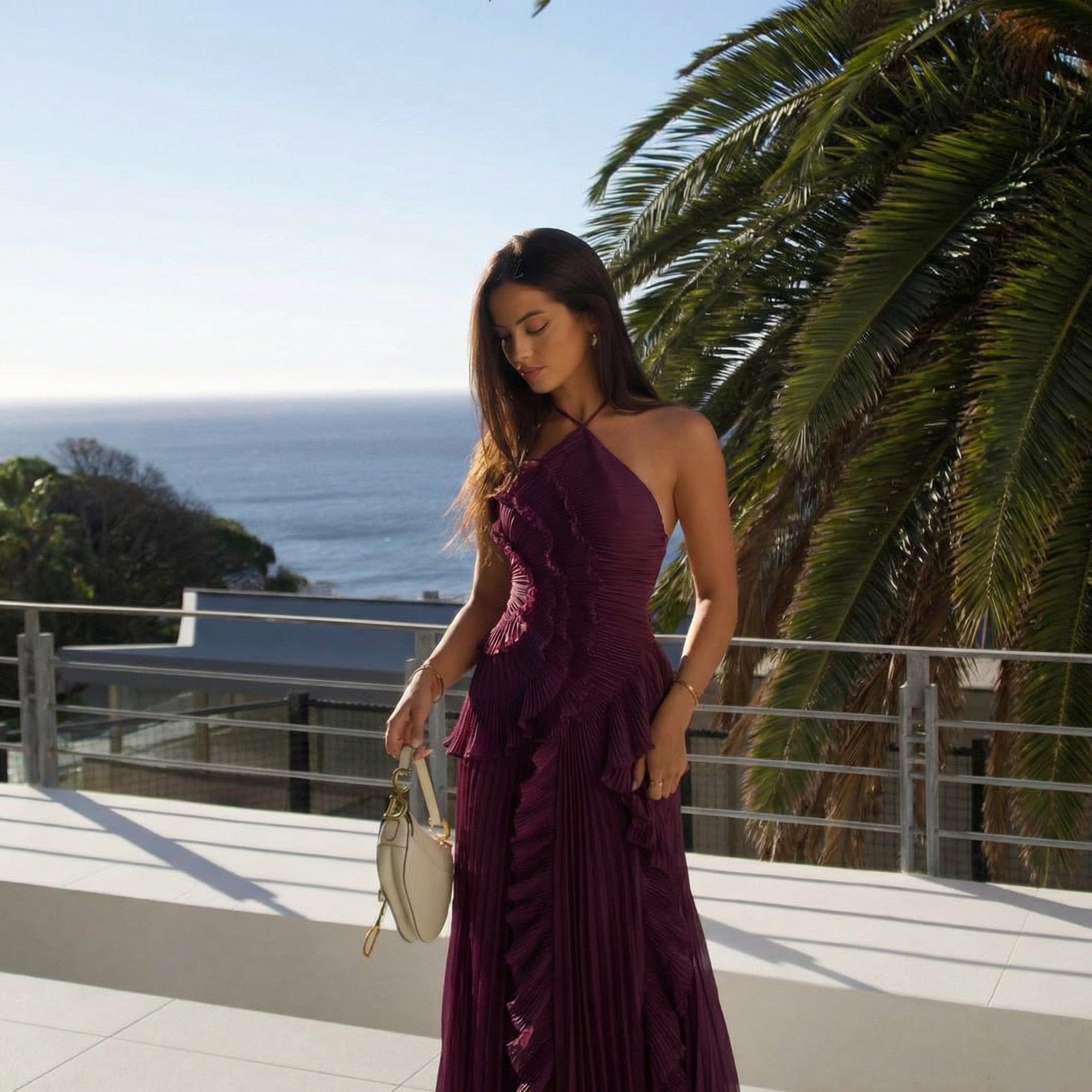 Emma | Women's Pleated Halter-Neck Ruffle Maxi Dress - product image 20